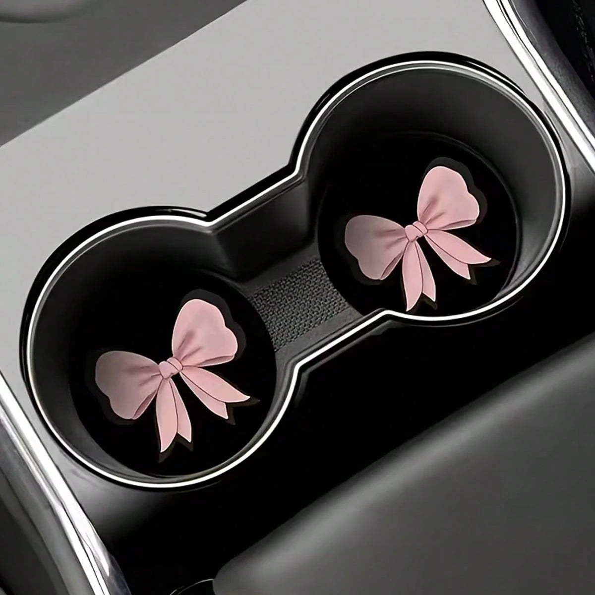 2 Sets Of Pink Bow-Shaped Car Cup Holders, Made Of Silicone, Leak-Proof, For Car Interior Decoration