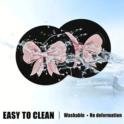 2 Sets Of Pink Bow-Shaped Car Cup Holders, Made Of Silicone, Leak-Proof, For Car Interior Decoration