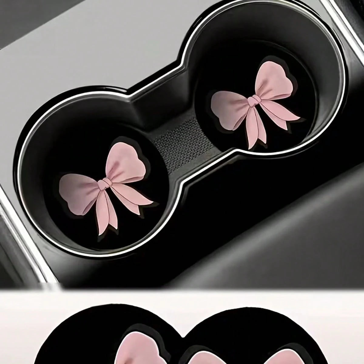 2 Sets Of Pink Bow-Shaped Car Cup Holders, Made Of Silicone, Leak-Proof, For Car Interior Decoration