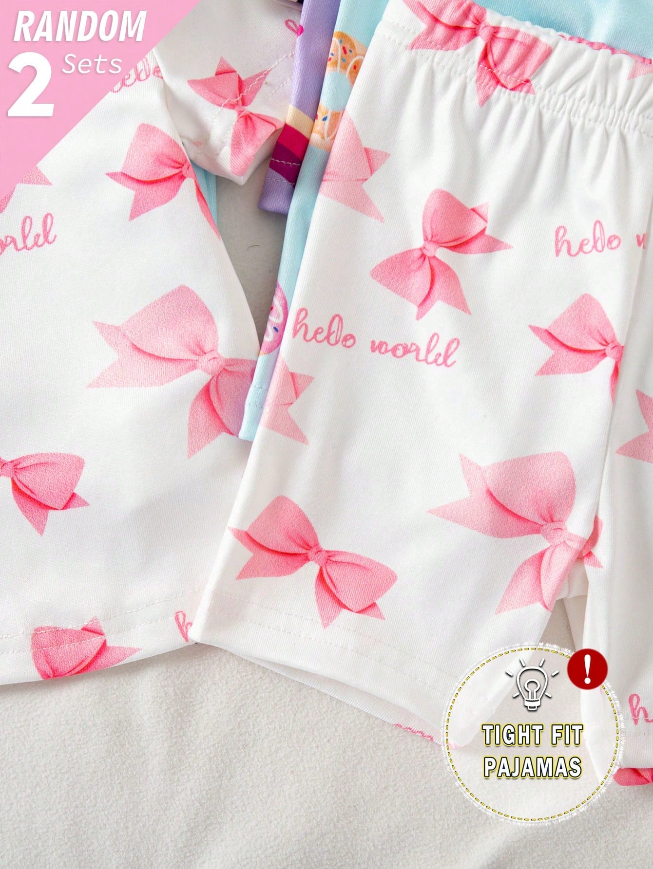 2 Sets Random Baby Girls Toddler Pajamas Set,Summer Cute Holiday Light Blue And White Unicorn Rainbow Cow Print Short Sleeve Shorts Snug Fit Sleepwear