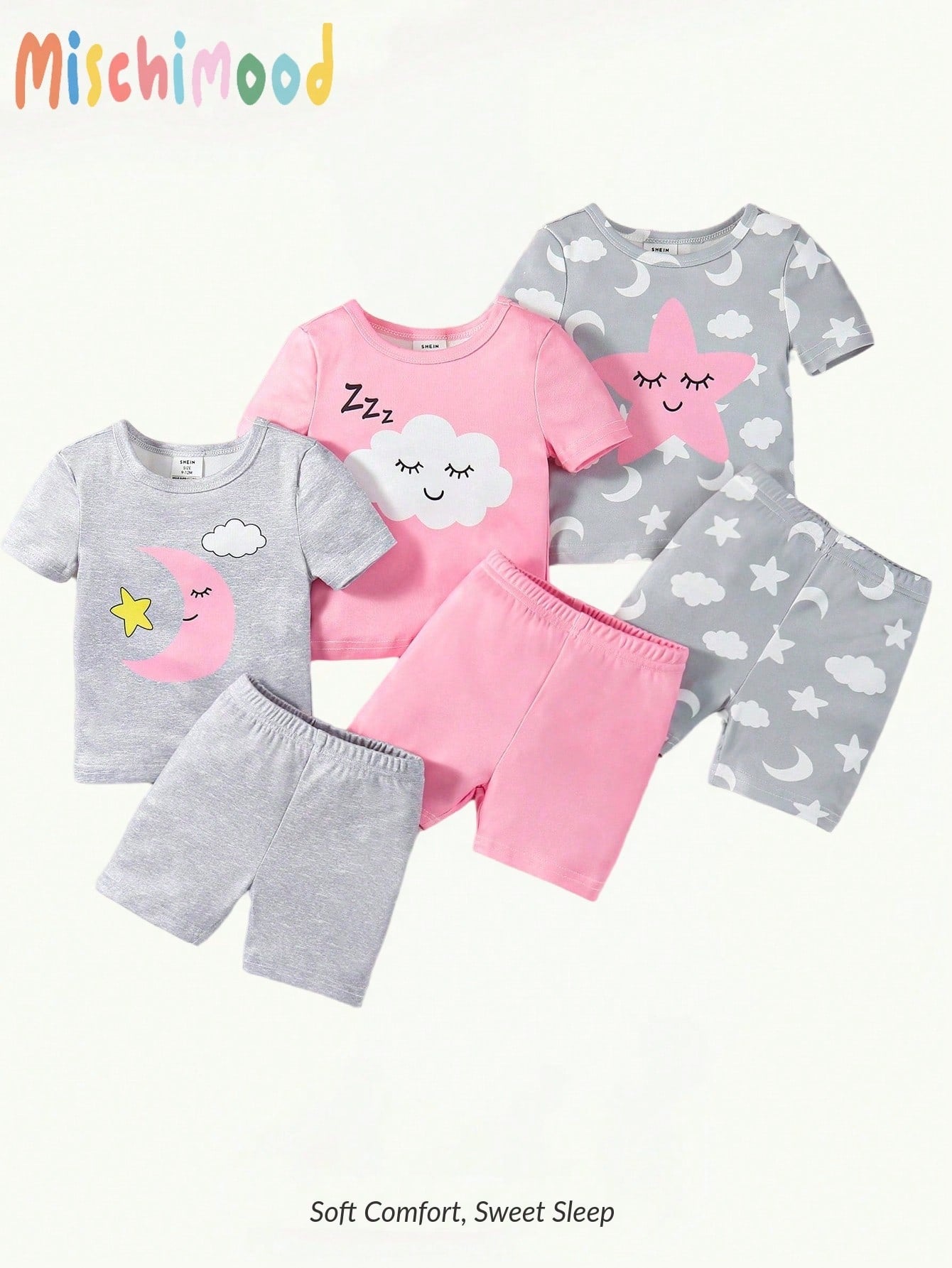 2 Sets Random Baby Girls Toddler Pajamas Set,Summer Cute Holiday Light Blue And White Unicorn Rainbow Cow Print Short Sleeve Shorts Snug Fit Sleepwear