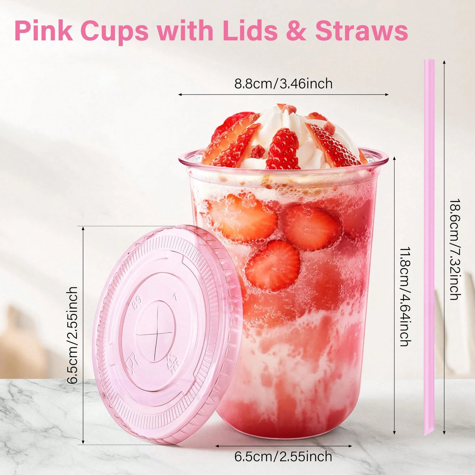 20/50pcs 16oz Pink Plastic Party Cups With Lids And Straws, Iced Coffee Cup With Lids, Round Bottom Drinking Cups For Birthday Wedding Valentine's Galentine Bachelorette Party