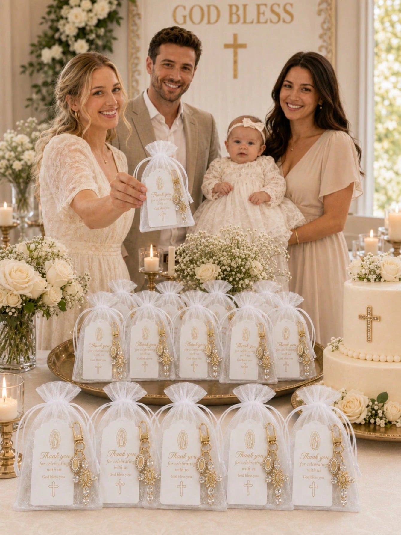 20 Sets Catholic Baptism Favors- Virgin Mary Themed Keychains (Thank You Gifts). These Keychains Symbolize "May The Lord Bless You," Making Them Perfect As Souvenirs For Baptism And First Communion C
