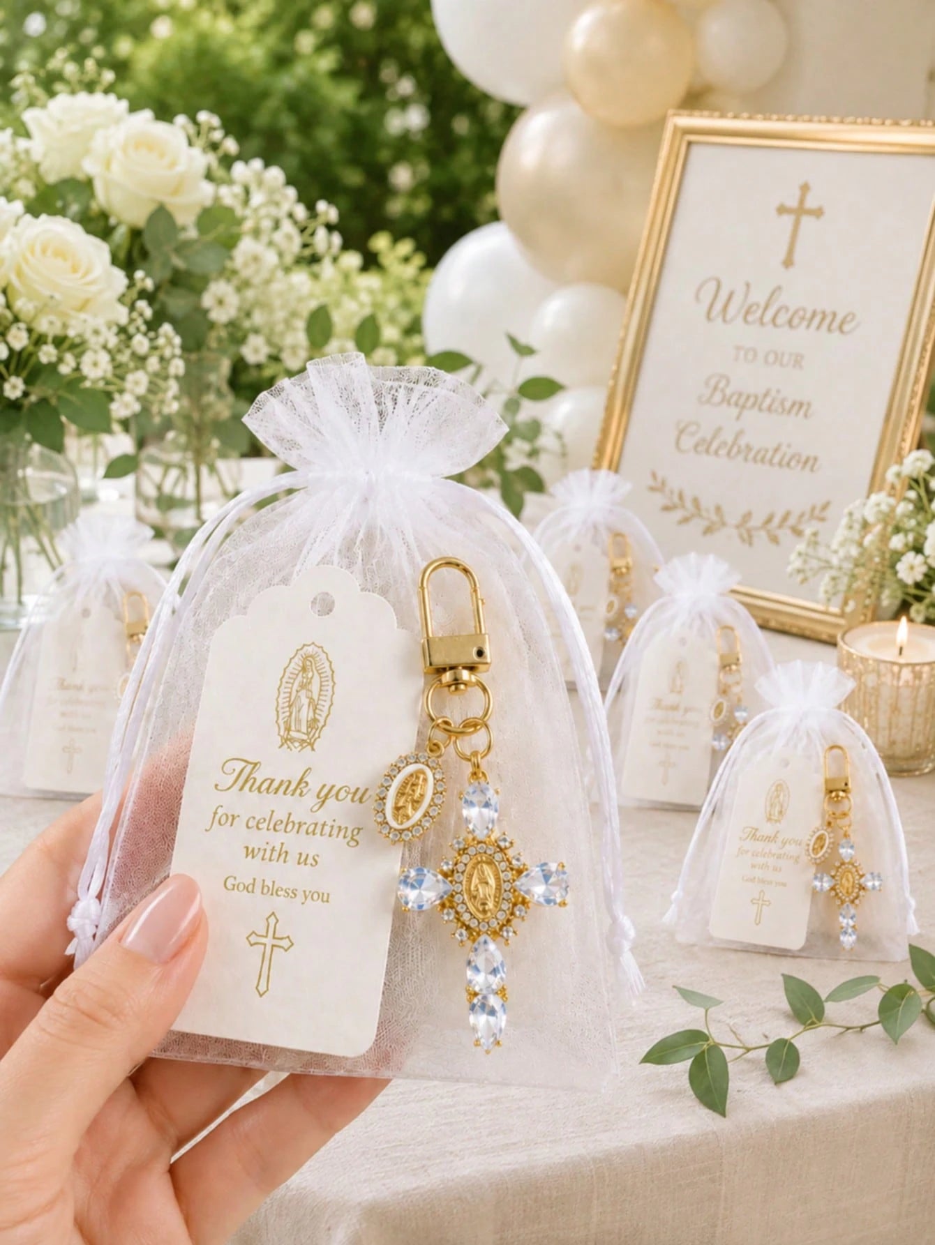 20 Sets Catholic Baptism Favors- Virgin Mary Themed Keychains (Thank You Gifts). These Keychains Symbolize "May The Lord Bless You," Making Them Perfect As Souvenirs For Baptism And First Communion C