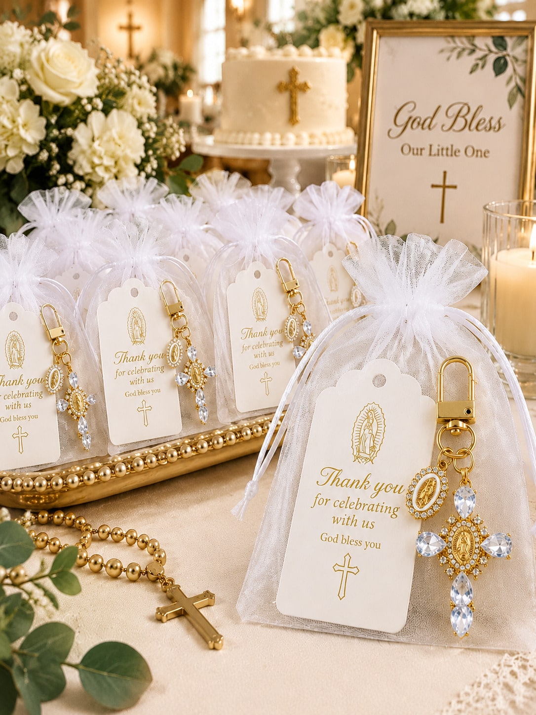 20 Sets Catholic Baptism Favors- Virgin Mary Themed Keychains (Thank You Gifts). These Keychains Symbolize "May The Lord Bless You," Making Them Perfect As Souvenirs For Baptism And First Communion C