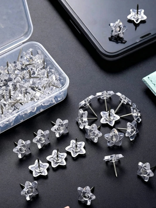 200/100pcs Transparent Pentagonal Push Pins, Cork Wall Nails, Shaped Push Pins, Transparent Push Pins, Art Student Painting Large Extension Creative Cute Push Pins, Office Supplies, Bulletin Board Pus