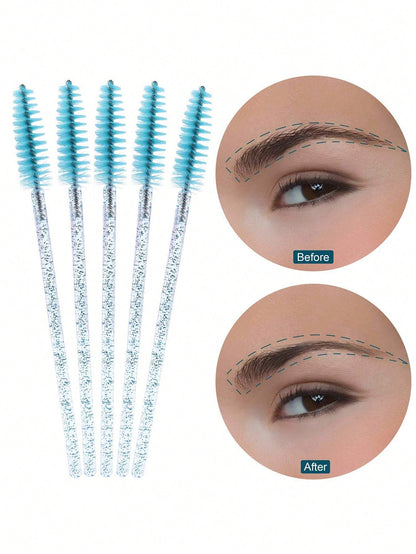200pcs/100pcs/50pcs/10pcs Eyebrow Brush Mascara Brush Head, Suitable For Eyebrow/Eyelash Extension, Back To School, Eye Makeup Tool, Light Blue