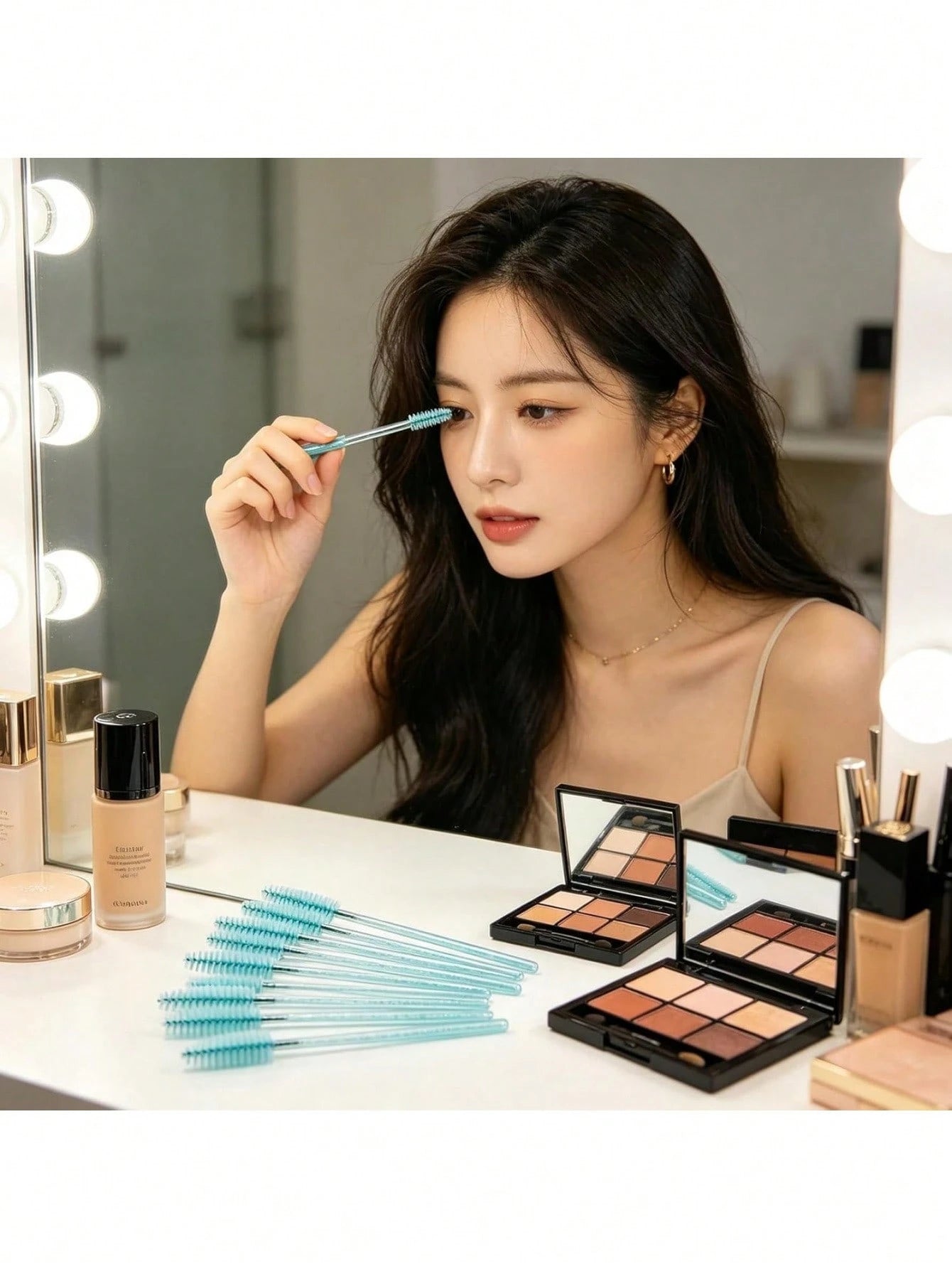 200pcs/100pcs/50pcs/10pcs Eyebrow Brush Mascara Brush Head, Suitable For Eyebrow/Eyelash Extension, Back To School, Eye Makeup Tool, Light Blue