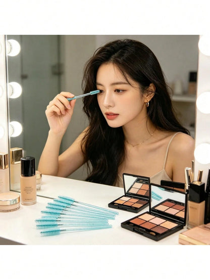 200pcs/100pcs/50pcs/10pcs Eyebrow Brush Mascara Brush Head, Suitable For Eyebrow/Eyelash Extension, Back To School, Eye Makeup Tool, Light Blue