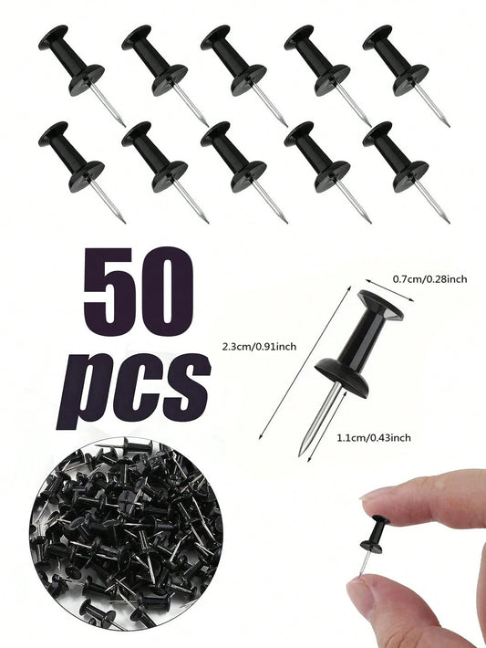 200pcs/Box Black Thumbtacks, Expandable Creative Art Supplies For Students, Office & School Supplies, Suitable For Walls, Cork Boards, Maps, Calendars, Photos, Map Pins, Plastic Head Push Pins, With S