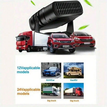 200W Car Heater, 12V/24V Portable Windshield Defroster With Heating/Cooling Fan And Plug In Cigarette Lighter Fast Heating Defrost Defogger With Ergonomic Handheld Design For All Kinds Of Cars (Black)