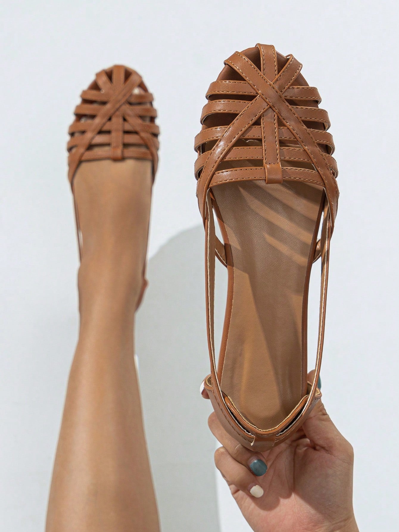 2025 Autumn Women Woven Detail Open Toe Flat Shoes