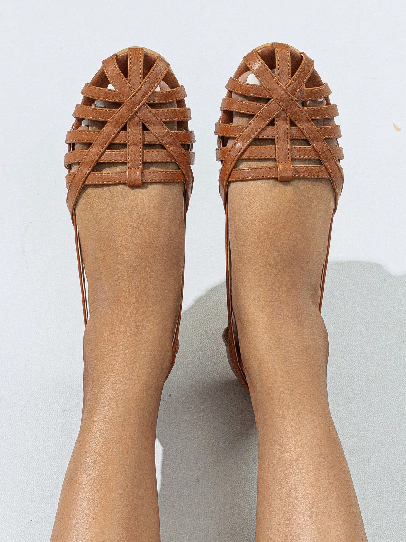 2025 Autumn Women Woven Detail Open Toe Flat Shoes
