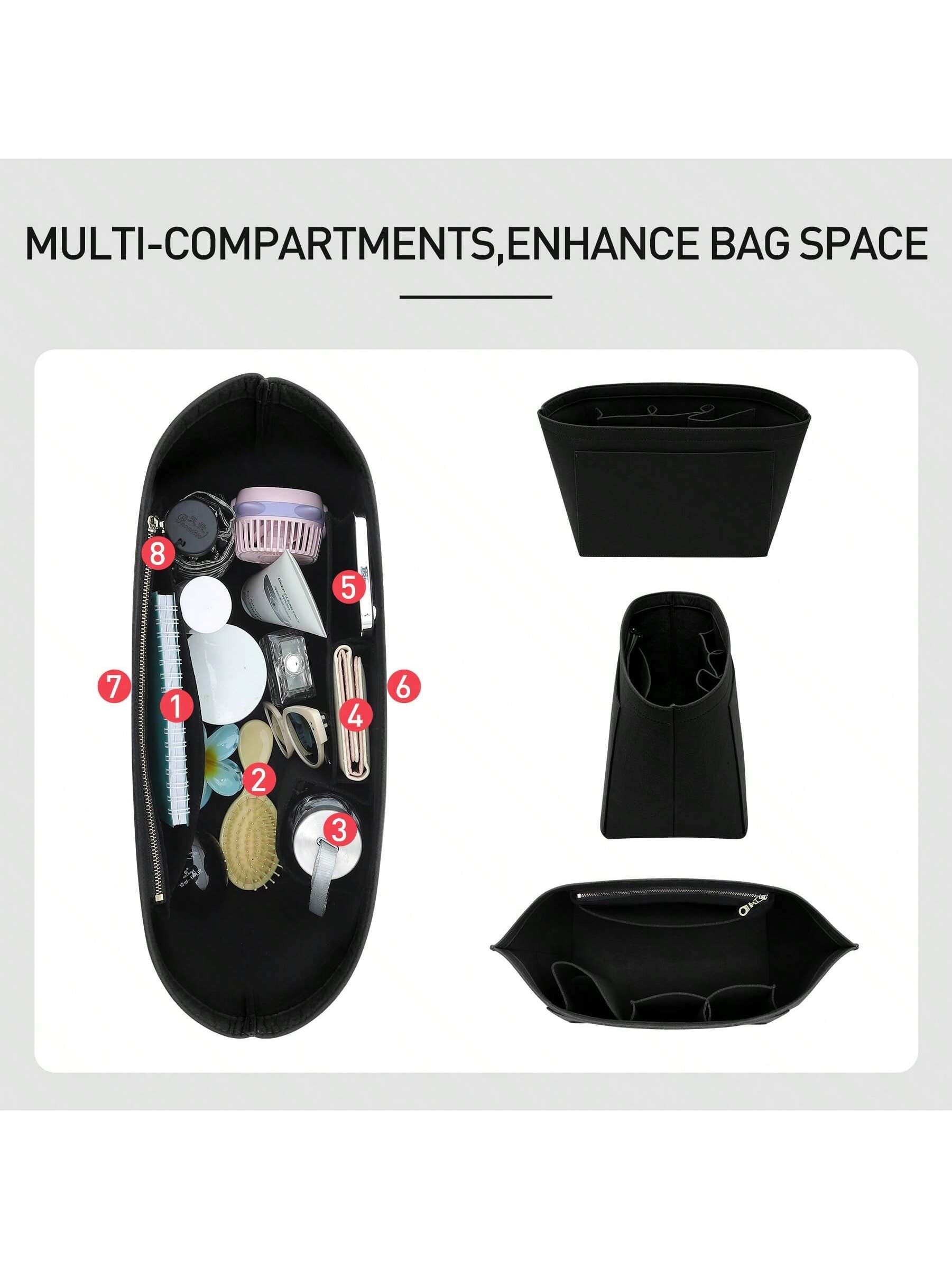 2025 Le Tote Bag Organizer Insert, Multi-Pocket Felt Handbag Organizer Bag With Zipper, Cup Holder, Travel Essential