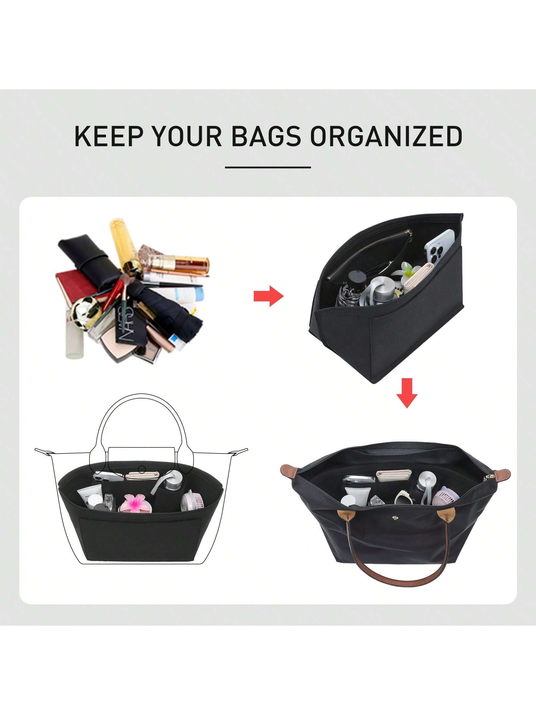 2025 Le Tote Bag Organizer Insert, Multi-Pocket Felt Handbag Organizer Bag With Zipper, Cup Holder, Travel Essential