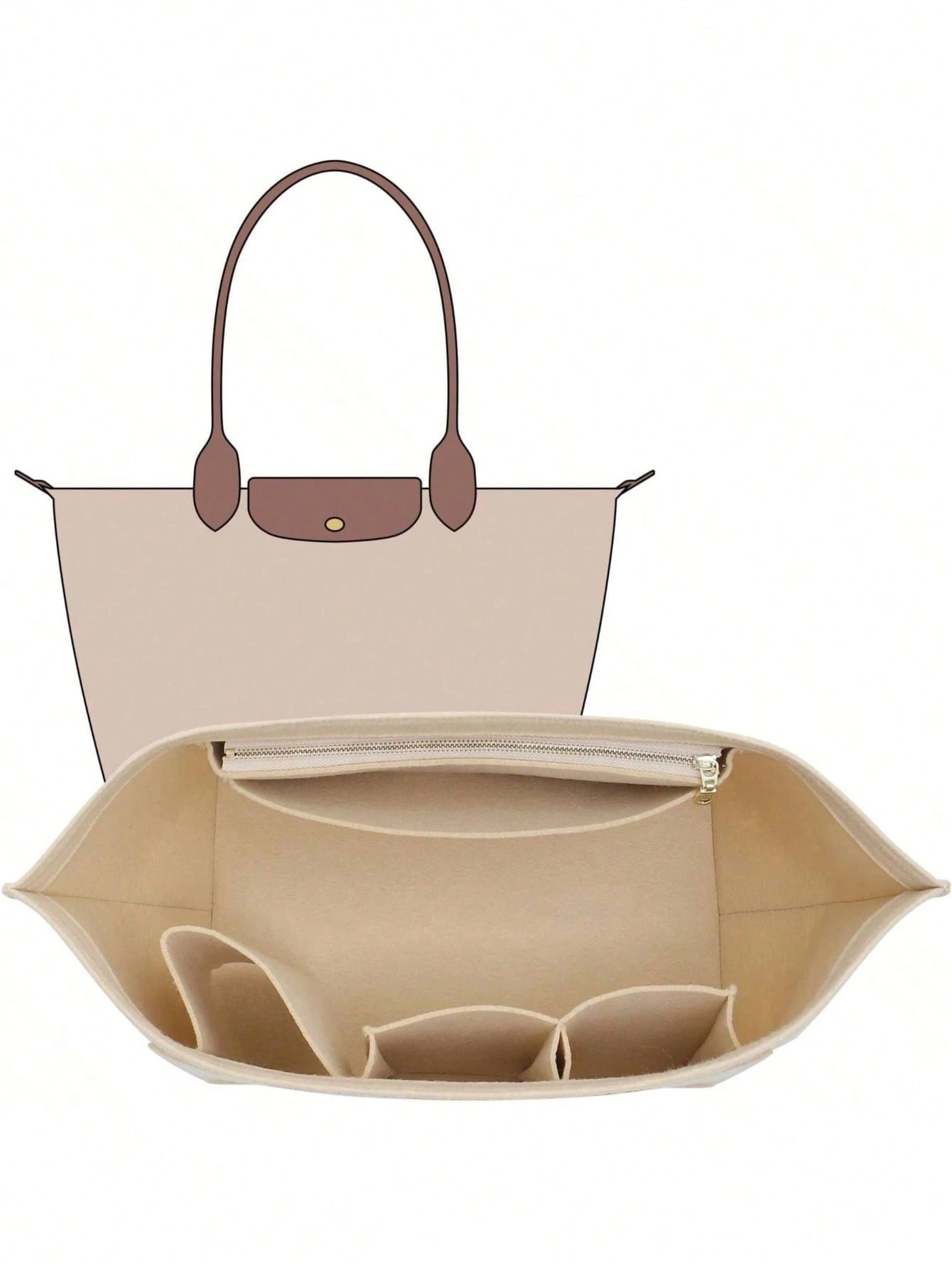 2025 Le Tote Bag Organizer Insert, Multi-Pocket Felt Handbag Organizer Bag With Zipper, Cup Holder, Travel Essential