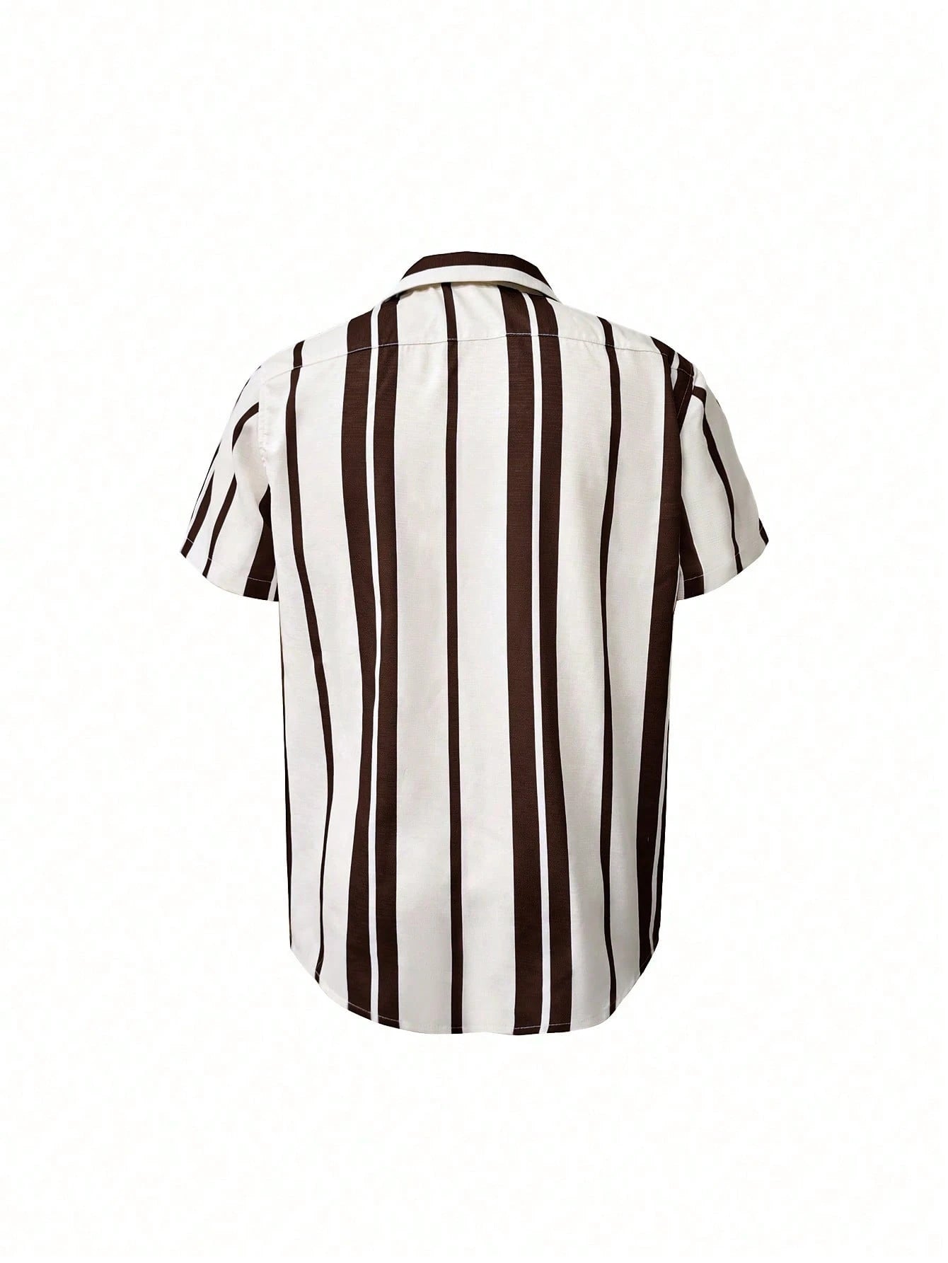 2025 Men's Casual Relaxed Summer Beach Striped Colorblock Shirt, Short Sleeve