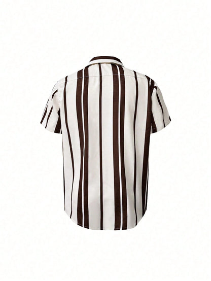 2025 Men's Casual Relaxed Summer Beach Striped Colorblock Shirt, Short Sleeve