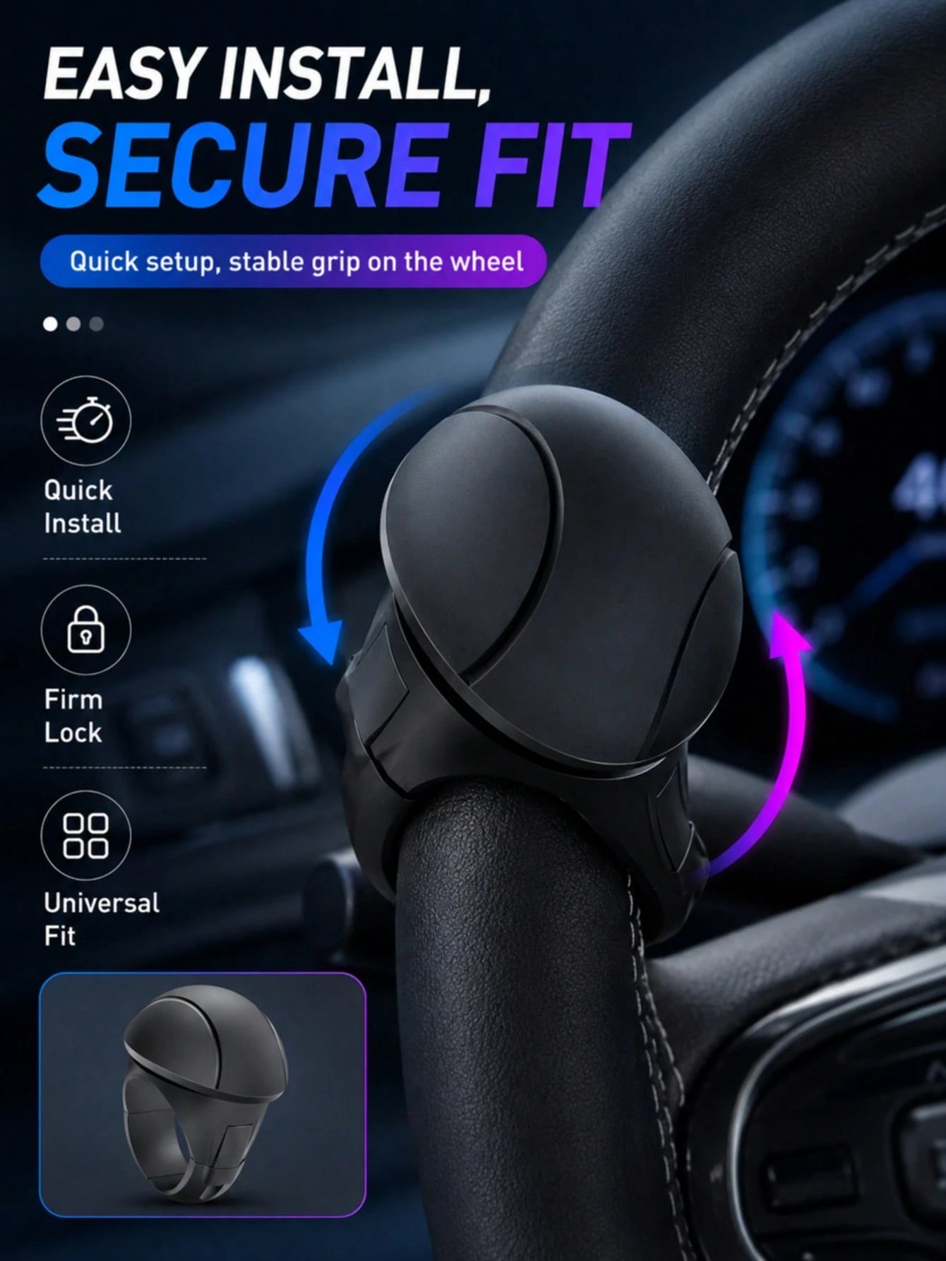 2026 Latest Portable Easy-Grip Silicone Steering Wheel Booster- 360° Rotating Design, Non-Slip Single-Handed Operation, Perfectly Fits All Vehicle Models, Fashionable Black Appearance! This Steering