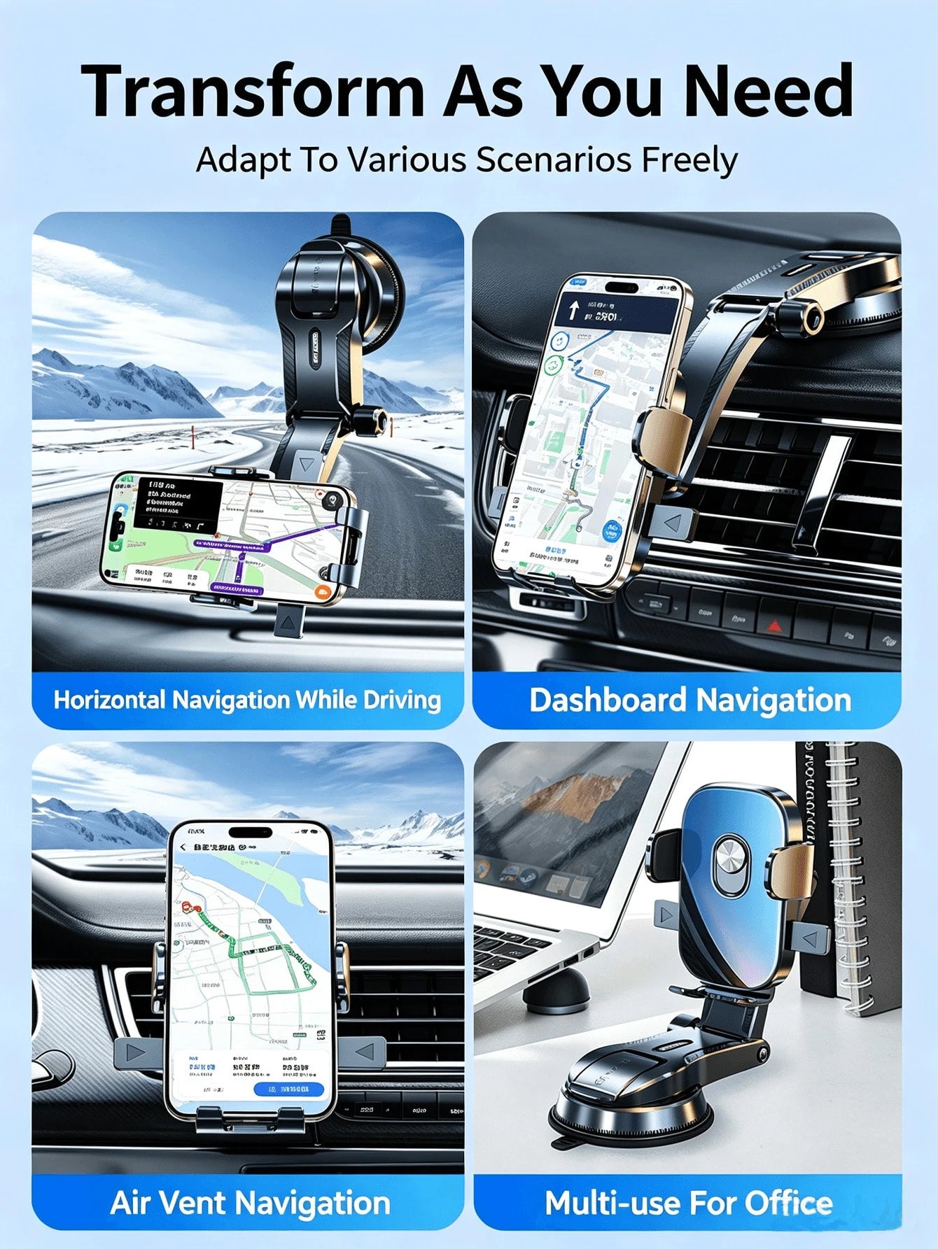 2026 New Car Phone Holder, Hands-Free GPS Navigation Mount, Suitable For Dashboard Air Vents, Universal Phone Holder, Compatible With All Phones