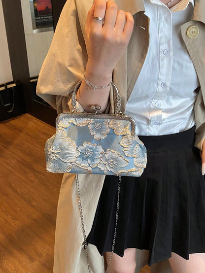 2026 New Chain Tassel Evening Bag,  Solid Color, Chain Handle [Floral Pattern Placement Random]