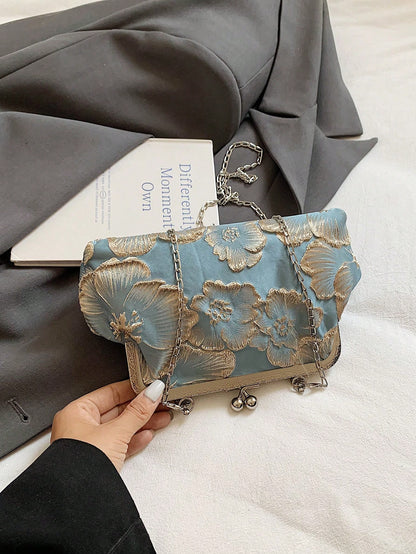 2026 New Chain Tassel Evening Bag,  Solid Color, Chain Handle [Floral Pattern Placement Random]