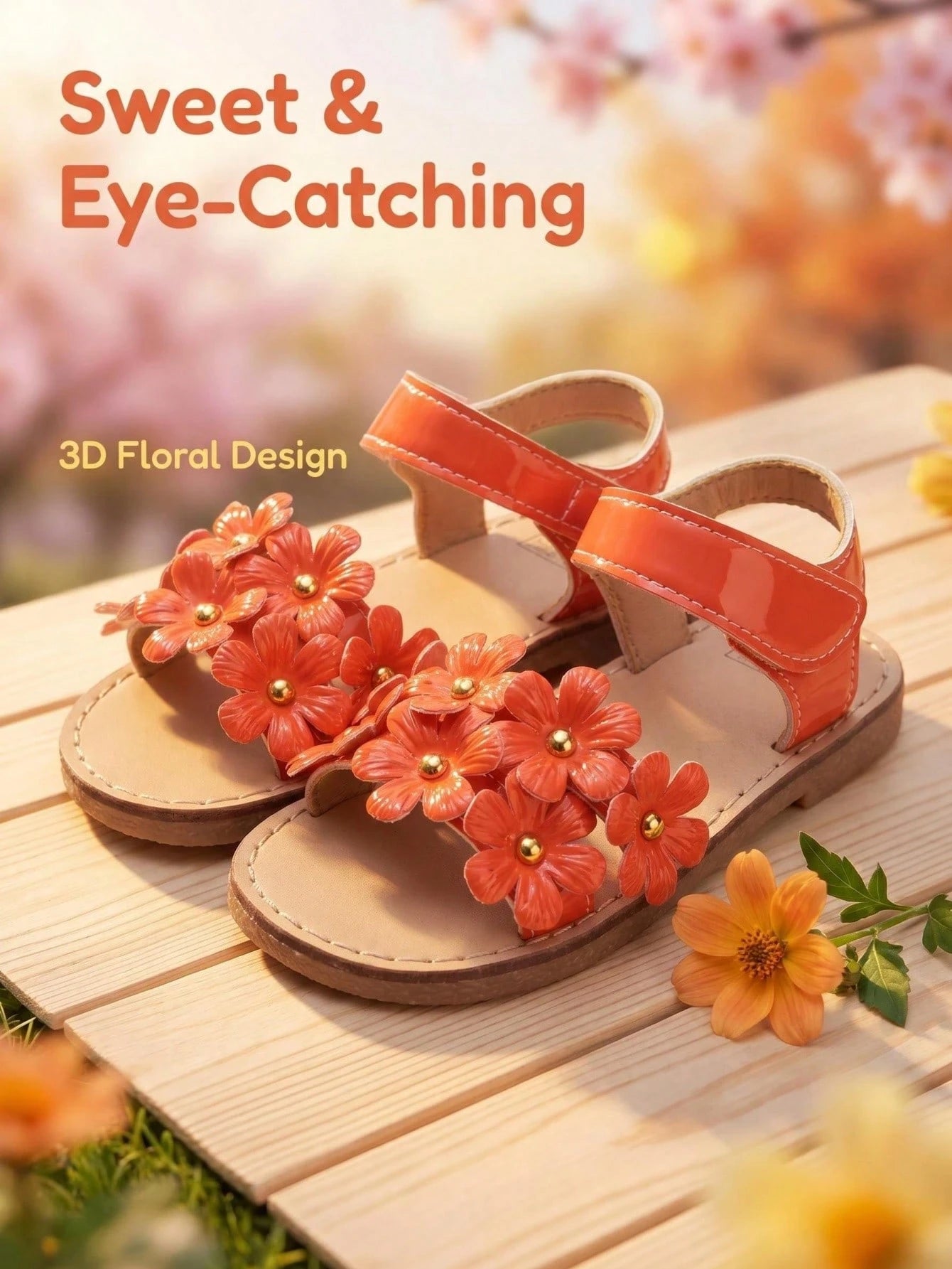 2026 New Girls' Sandals, 3D Flower + Rivet Decor Soft Material, Open Toe Lace-Up Flat Sweet Floral Style, Suitable For Daily Outings, Play, Birthday Parties And Holiday Celebrations. Size Runs Small