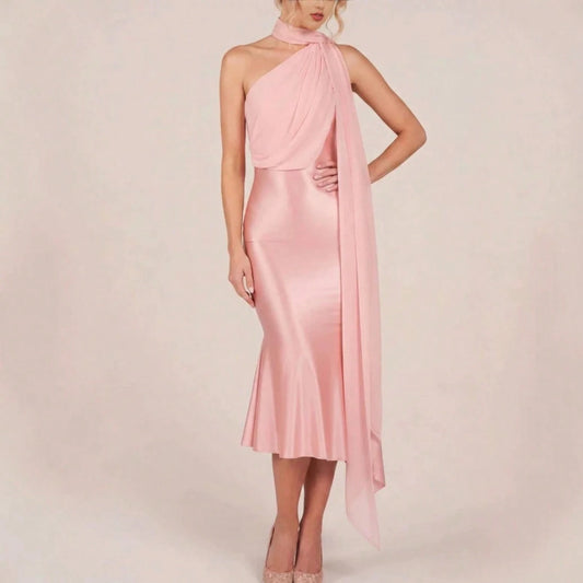 2026 New Western Women Elegant Evening Dress, Satin High Waist Backless Bodycon Party Banquet Gown