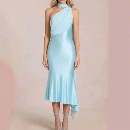 2026 New Western Women Elegant Evening Dress, Satin High Waist Backless Bodycon Party Banquet Gown