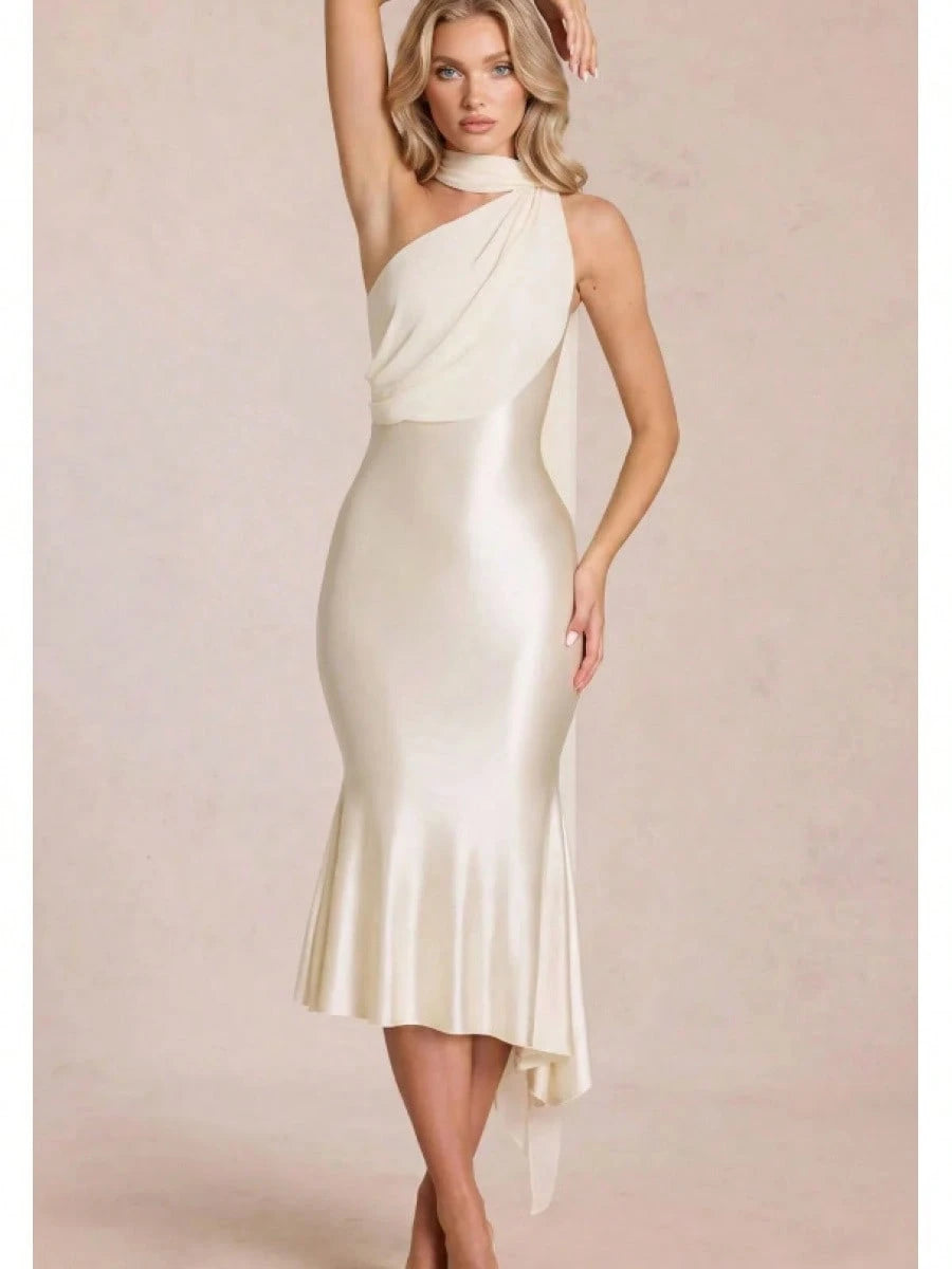 2026 New Western Women Elegant Evening Dress, Satin High Waist Backless Bodycon Party Banquet Gown