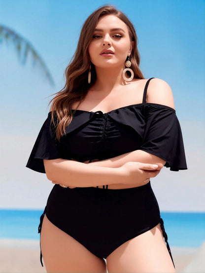 2026 Plus Size Colorful Marble 3 Piece Bikini Set 0XL-4XL, Halter Top, Ruched Swim Skirt, Tummy Control Beach Pool Cruise Vacation Swimwear For Curvy