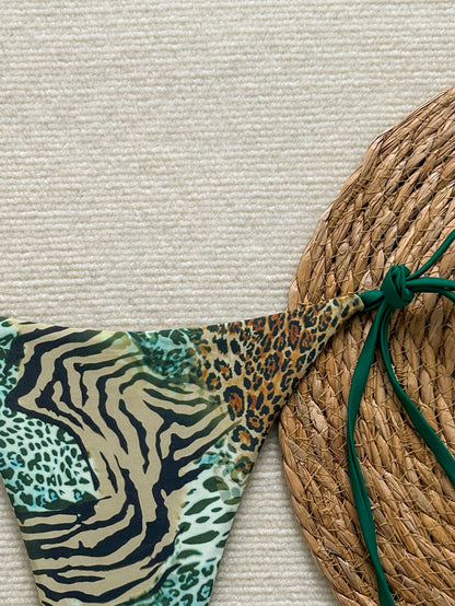 2026 Women's Summer Beach Vacation European And American Sexy Leopard Print Tie Bikini Bottoms