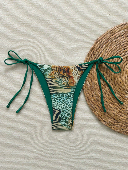 2026 Women's Summer Beach Vacation European And American Sexy Leopard Print Tie Bikini Bottoms