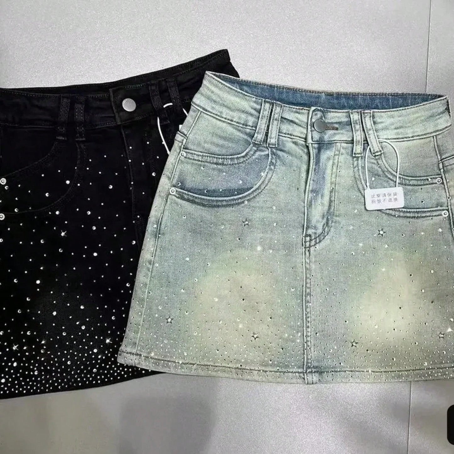 2026Starry Hot Rhinestone Denim Skirt For Women Summer New Retro Slimming A-Line Sheath Denim SkirtA Must-Have For Women 1peice