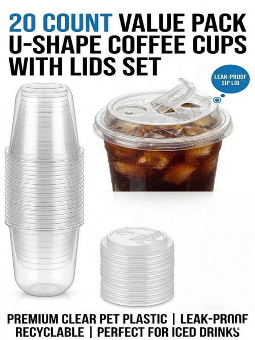 20Pack 16 Oz Iced Coffee Cups With Lids,Clear Plastic Cups With Strawless Sip Lids,Round Bottom To Go Cup For Iced Coffee Juice Smoothie Cold Beverage