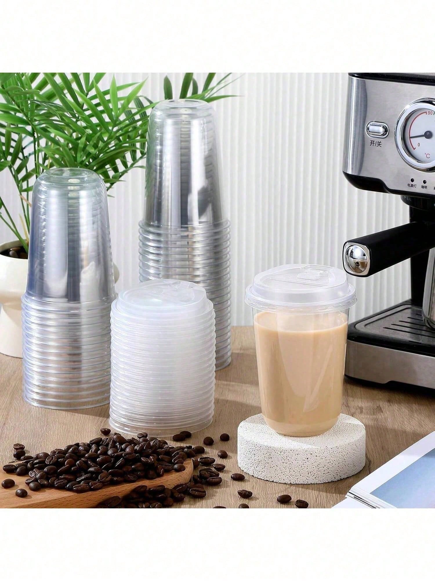 20Pack 16 Oz Iced Coffee Cups With Lids,Clear Plastic Cups With Strawless Sip Lids,Round Bottom To Go Cup For Iced Coffee Juice Smoothie Cold Beverage