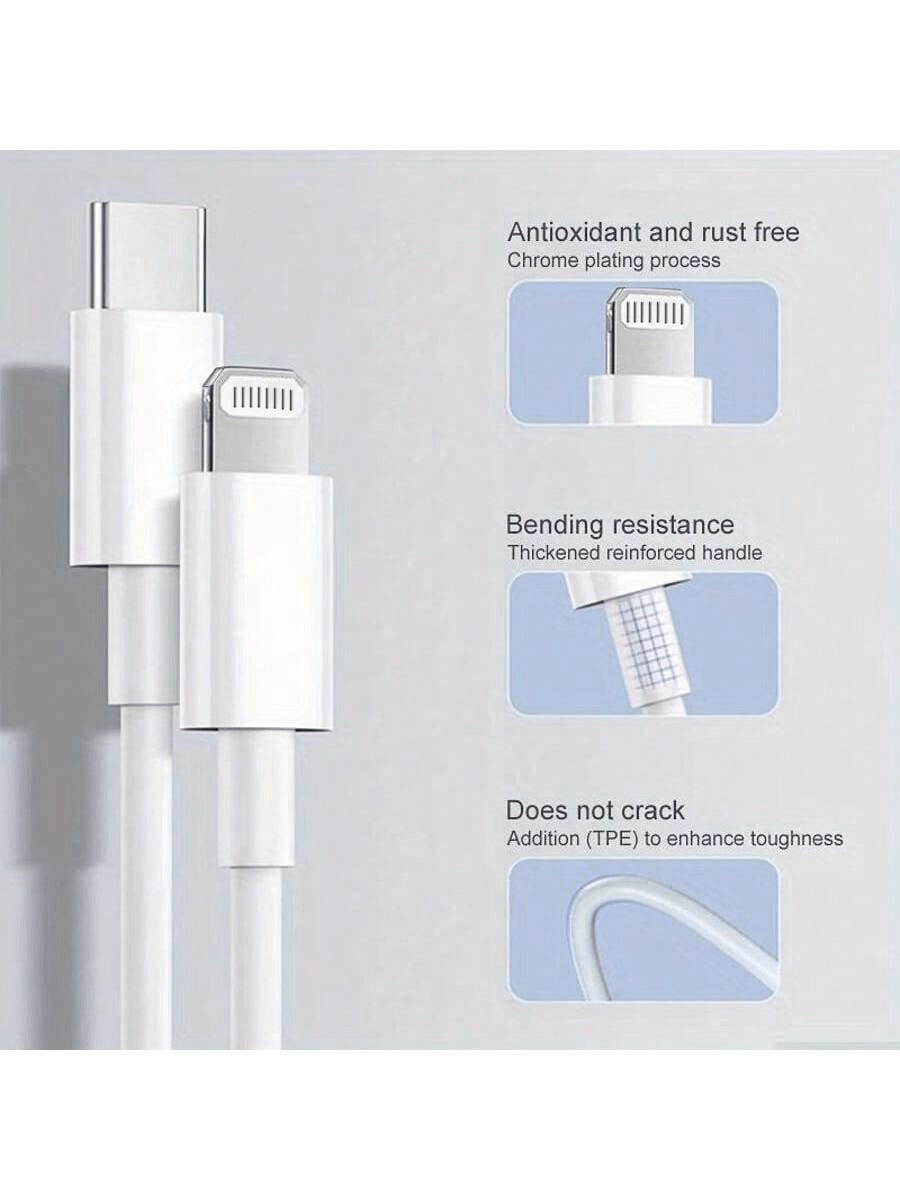 20W PD Fast Charging Cable- Lightning Port, Compatible With IPhone 16/15/14/13/12/11 Pro Max/Mini/8 Plus/X/XR/XS Full Series, Durable USB-C Port, Suitable For Gaming Devices And Headphone Accessories