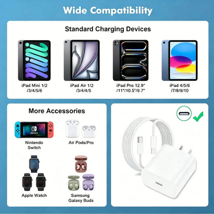 20W Portable Fast Charger + 3.3ft/100cm Type-C To Type-C High-Efficiency Data Transfer Braided Cable, Compatible With IPhone 16/16 Pro/16 Pro Max/16 Plus/15/15 Pro/15Pro Max/IPad Mini6/IPad Air4/IPad