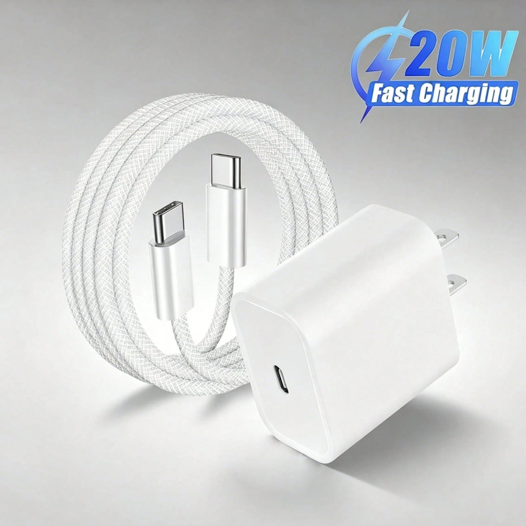 20W Portable Fast Charger + 3.3ft/100cm Type-C To Type-C High-Efficiency Data Transfer Braided Cable, Compatible With IPhone 16/16 Pro/16 Pro Max/16 Plus/15/15 Pro/15Pro Max/IPad Mini6/IPad Air4/IPad