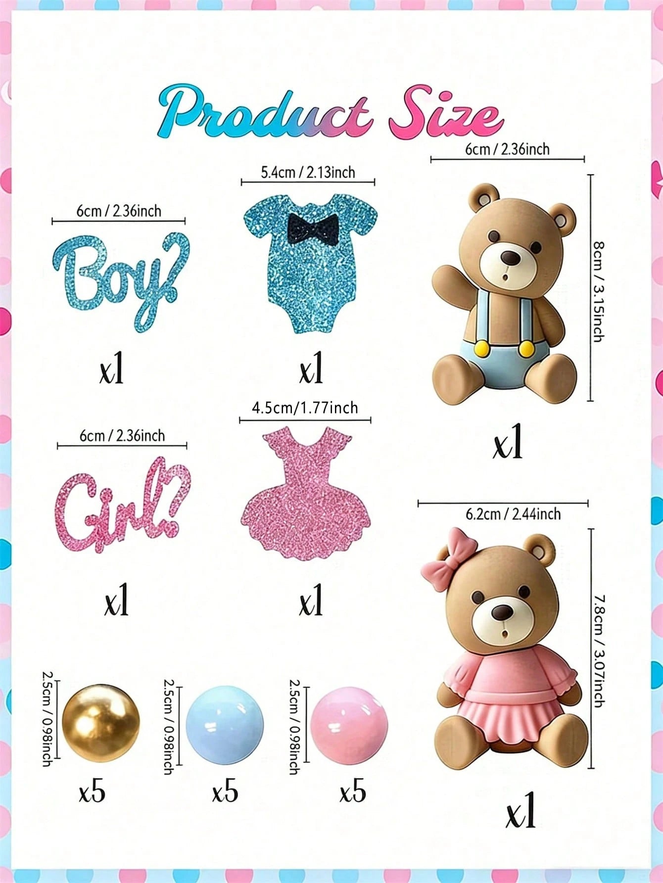 21pcs Gender Reveal Teddy Bear Cake Topper Set- Teddy Bear Balls Decorations Suitable For Baby Gender Reveal Party, Birthday Party, Baby Shower Decor