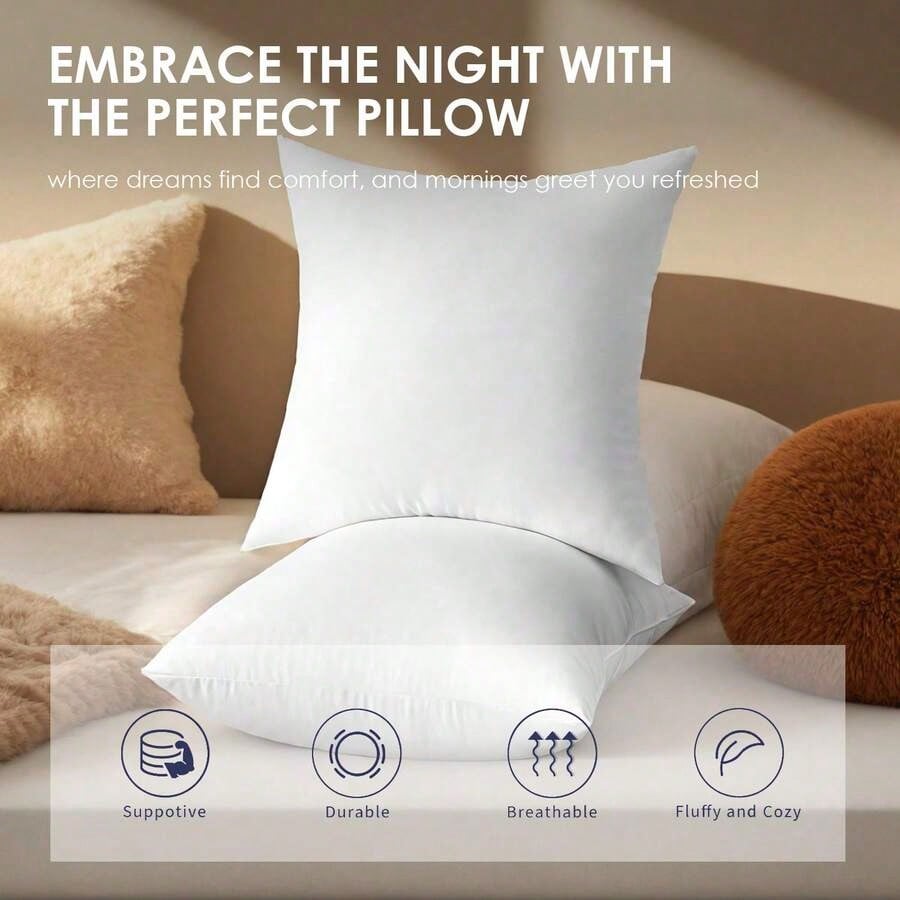 22-Inch Multi-Pack White Pillow Inserts, 100% Microfiber Filled. Compatible With Various Pillowcases, Machine Washable & Hypoallergenic, Bohemian Style. Suitable For Beds And Patios