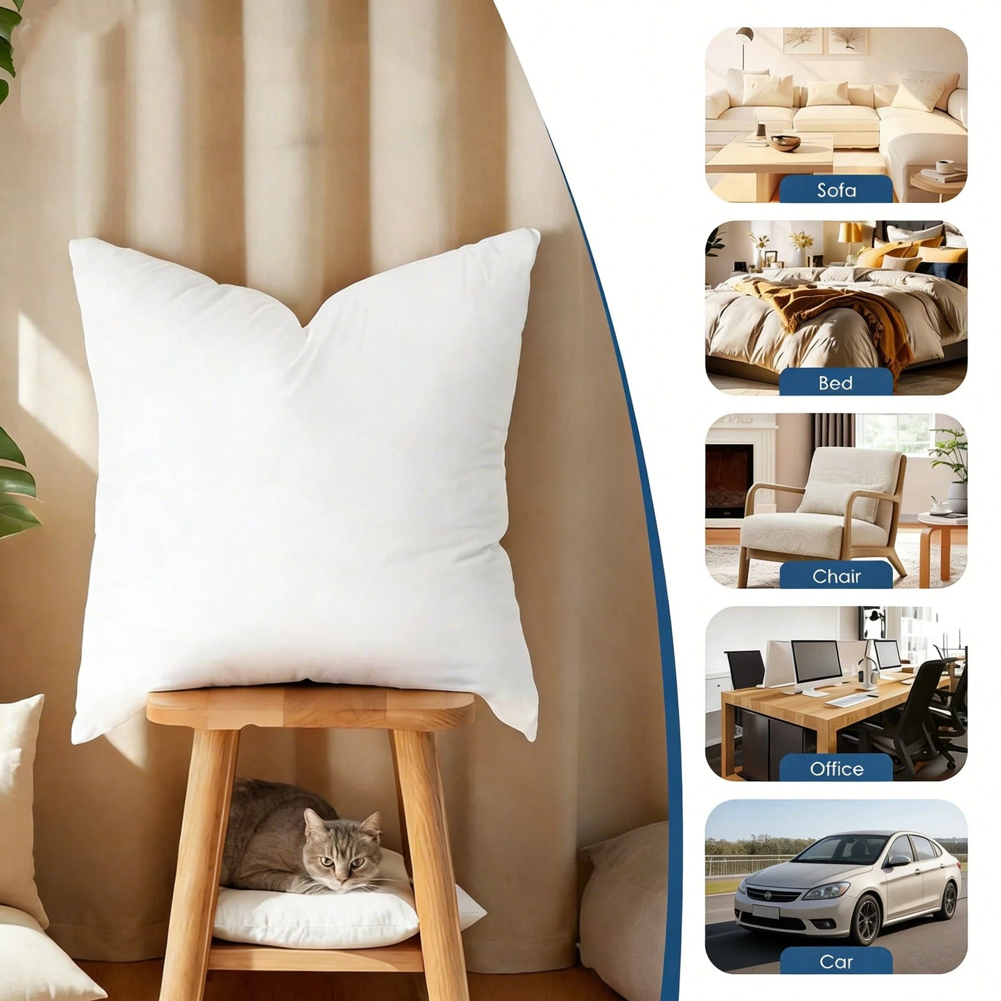 22-Inch Multi-Pack White Pillow Inserts, 100% Microfiber Filled. Compatible With Various Pillowcases, Machine Washable & Hypoallergenic, Bohemian Style. Suitable For Beds And Patios