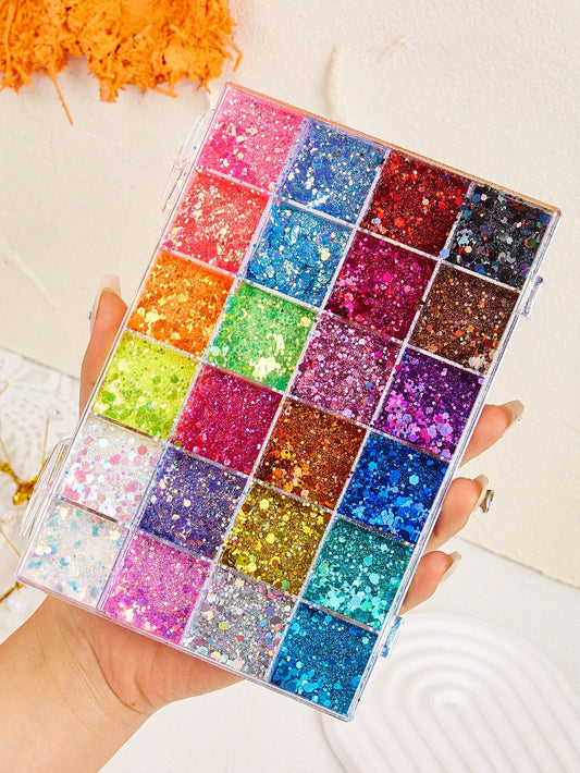 24 Colors Holographic Makeup Palette, Holographic Body Glitter Gel, Festival Birthday Party Long-Lasting Shiny Sequin Sparkle Eyeshadow, Suitable For Hair, Face, Collarbone, Arms, Eyeshadow & Body, Lo
