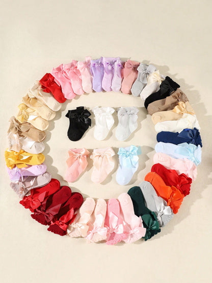 24 Pairs Baby Bow Socks, Suitable For 0-3 Years Old, Mid-Calf Length, Non-Constrictive, Spring/Autumn