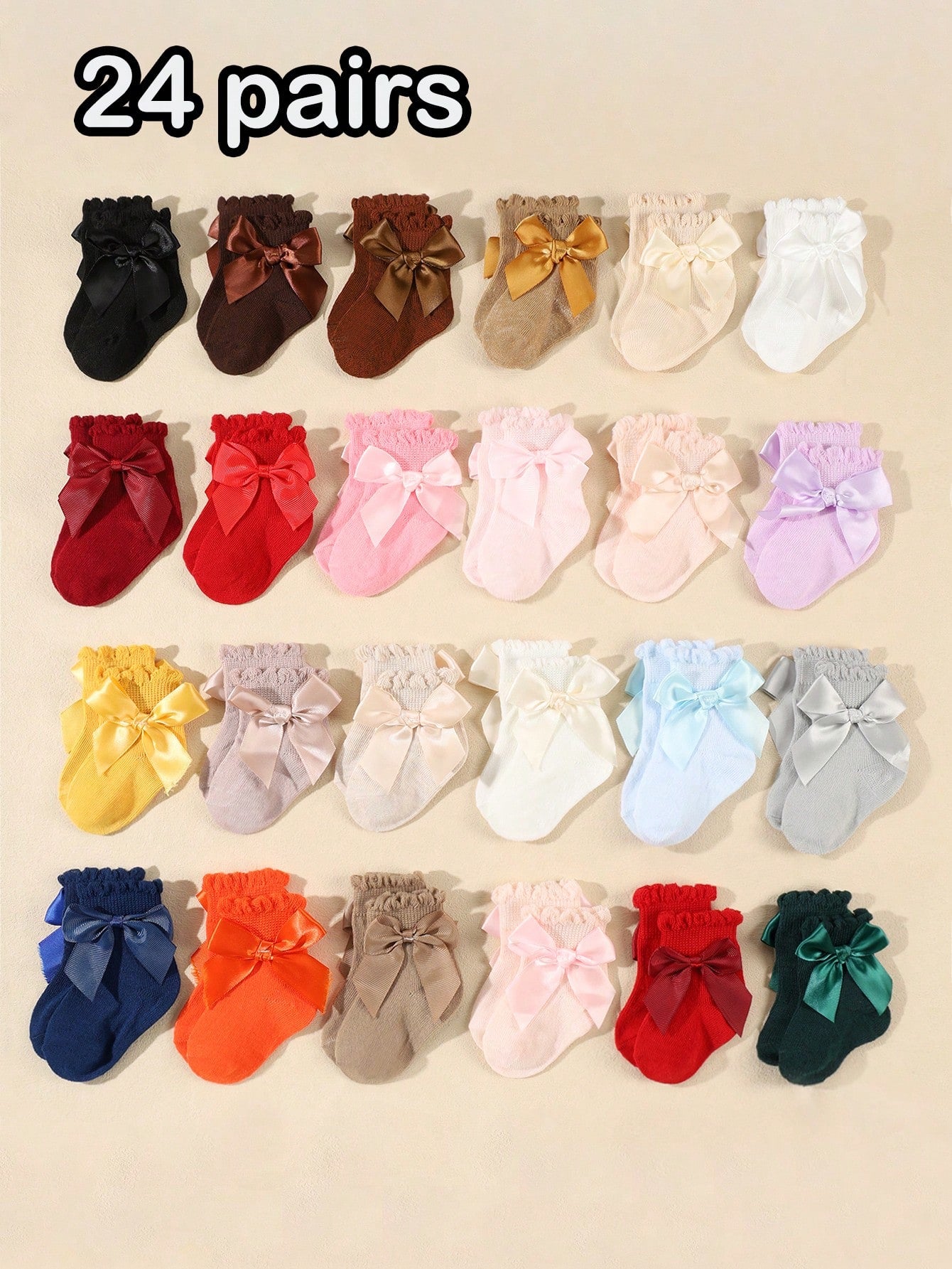 24 Pairs Baby Bow Socks, Suitable For 0-3 Years Old, Mid-Calf Length, Non-Constrictive, Spring/Autumn