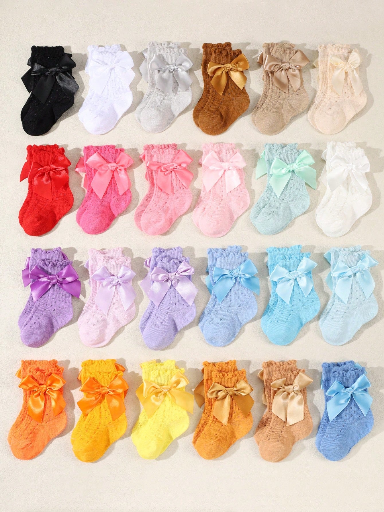 24 Pairs Baby Bow Socks, Suitable For 0-3 Years Old, Mid-Calf Length, Non-Constrictive, Spring/Autumn