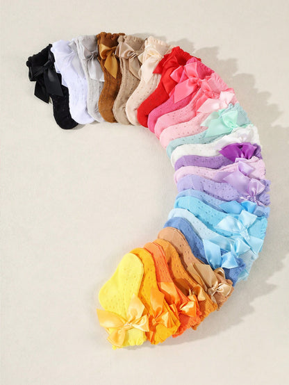 24 Pairs Baby Bow Socks, Suitable For 0-3 Years Old, Mid-Calf Length, Non-Constrictive, Spring/Autumn