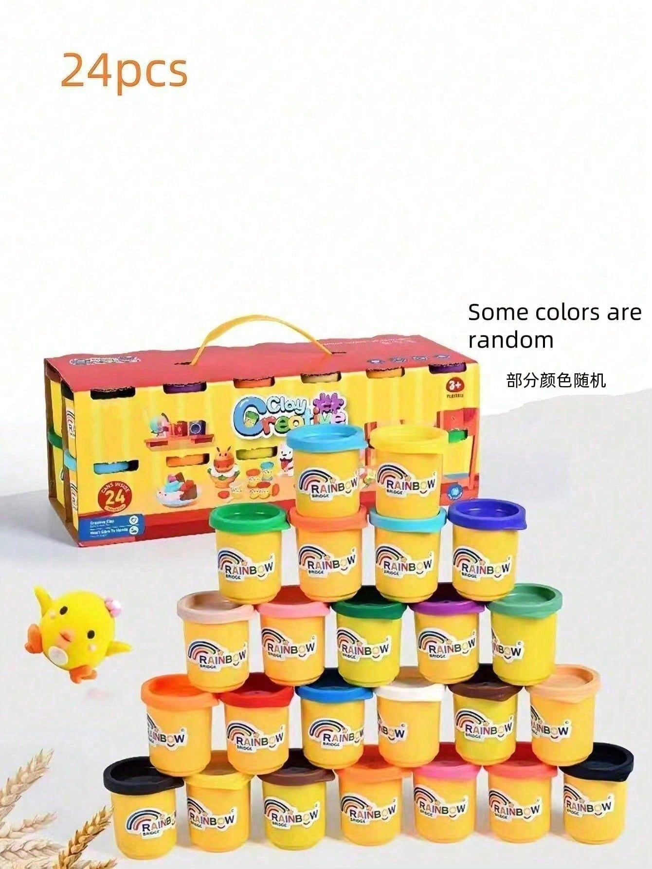 24pcs Kids Clay Play Set, Unisex, Non-Sticky, DIY Craftable, Reusable, And Healthy Material, Suitable For School And Parent-Child Activities, Develops Children's Hands-On And Thinking Skills. Ideal Gi