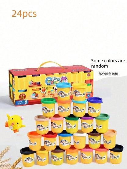24pcs Kids Clay Play Set, Unisex, Non-Sticky, DIY Craftable, Reusable, And Healthy Material, Suitable For School And Parent-Child Activities, Develops Children's Hands-On And Thinking Skills. Ideal Gi
