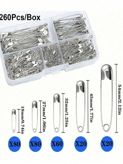 260/120pcs Boxed Mini Safety Pins, Suitable For DIY Clothing And Handicrafts- Black And White Colors- Durable And Rust-Resistant.